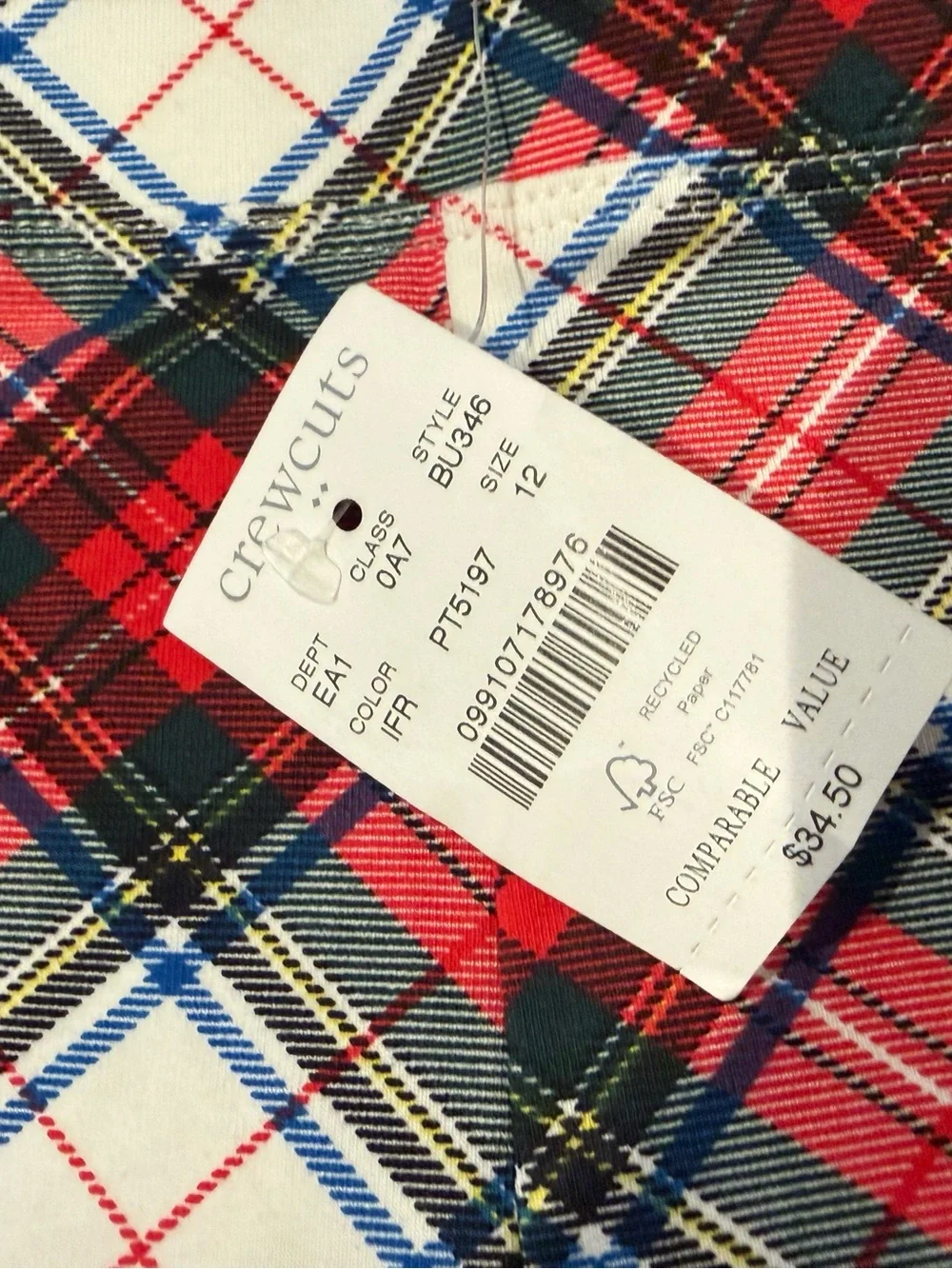 Crewcuts Holiday Tartan Plaid Legging Size 12 NWT